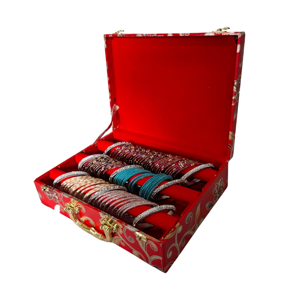 TRUNESS Chudi Box - Scatola per gioielli da donna, con 3 aste, con divisorio, portatile, dal design elegante, colore: rosso