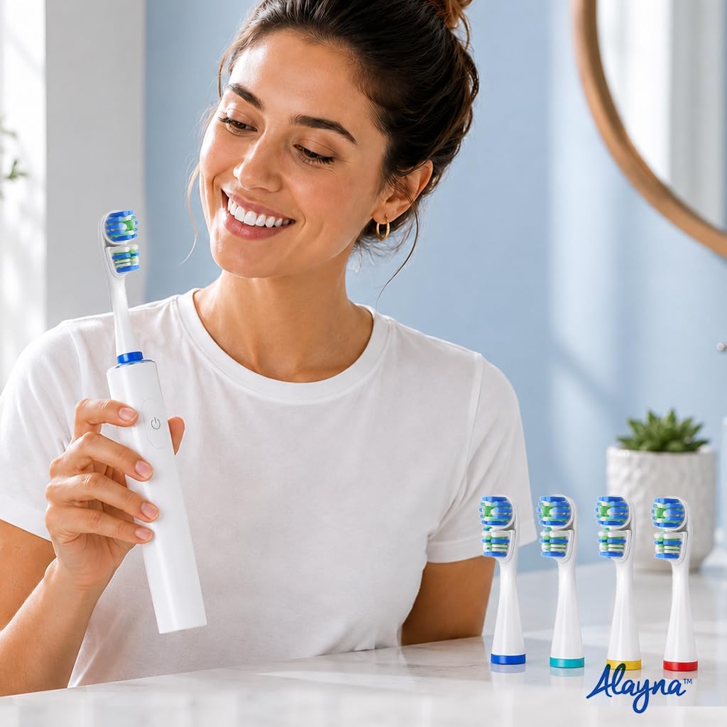 Alayna Replacement Brush Heads Compatible with Oral-B Electric Toothbrush, Double Head Design, Soft Dupont Bristles, Color-Coded Rings, 4 Count
