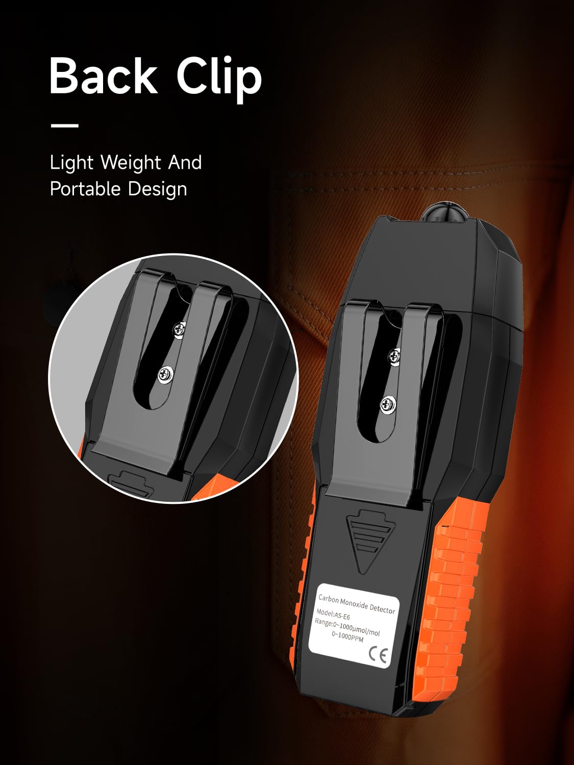 Detector de Monóxido de Carbono Portátil, Medidor Monóxido de Carbono con Alarma Sonora y Visual, 0-1000PPM, Alarma de CO, Pantalla LCD Retroiluminada, para Casa, Coche, Camping y Viajes