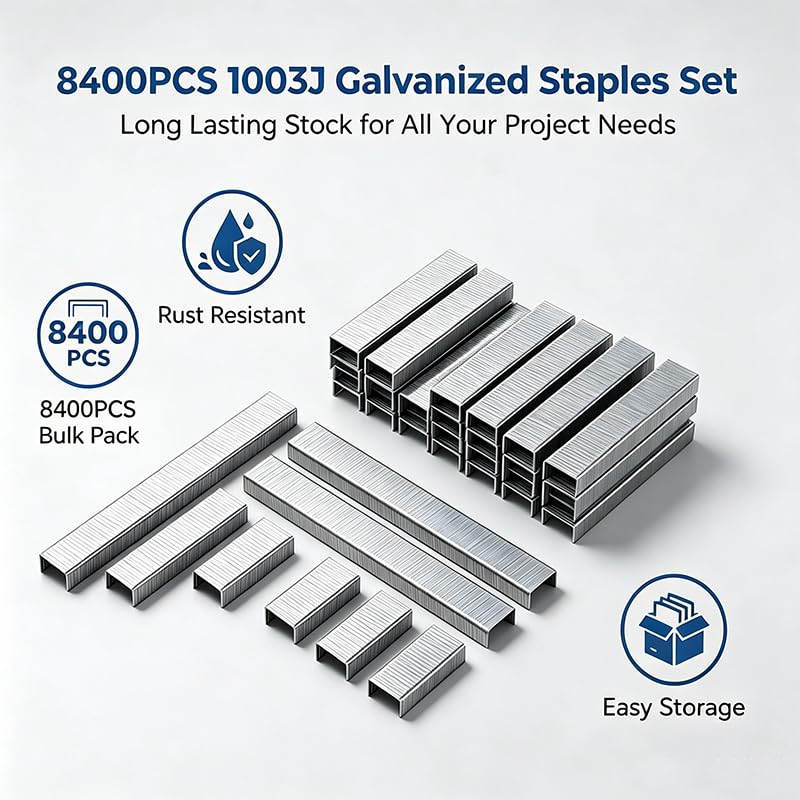 8400pcs 1003J 20Ga 1/8" U-Shaped Galvanized Nails for Woodworking Decor DIY