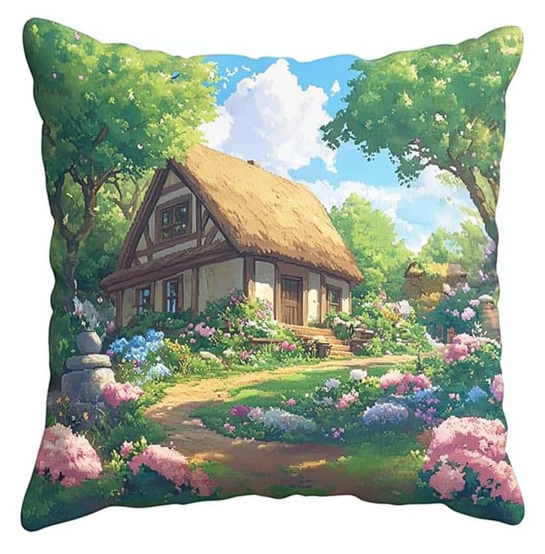 NAHUIGOOD 11Ct Pillow Stamped Cross Stitch Kits Forest Cabin 45X45Cm Needlepoint Printed Tapestry Canvas