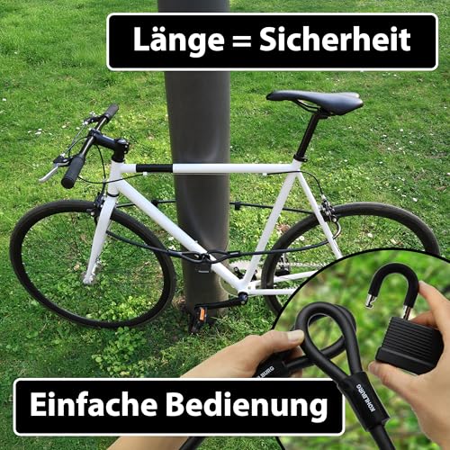 Foto von KOHLBURG Kabelschloss 2m lang – Schloss mit Schlüssel einfach zuklickbar – 2 Meter Schlaufenkabel für Fahrrad & Gartenmöbel – Stahlkabel 200 cm als Fahrradschloss, Fahrradanhänger & Kinderwagen
