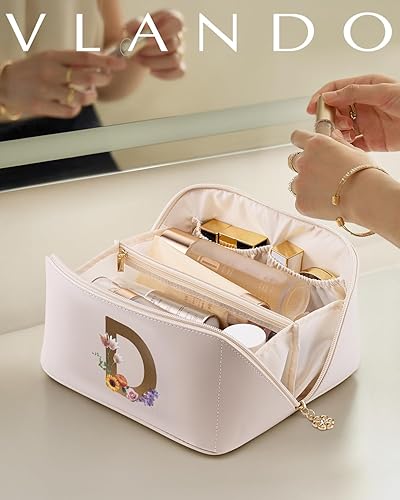 Miniatura 5 de Vlando Bolsa de maquillaje con inicial, regalos personalizados para mujer, Blanco-D