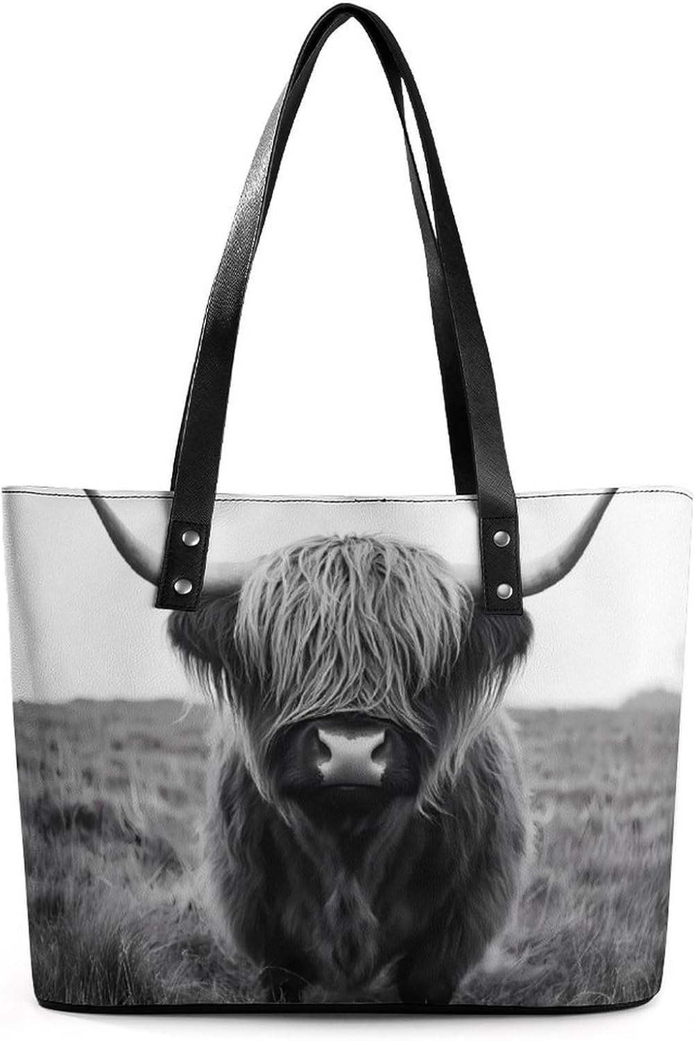 Black White Highland Cow Women's Satchel Handbags Tote Shoulder Bag Purses for Travel Shopping Work