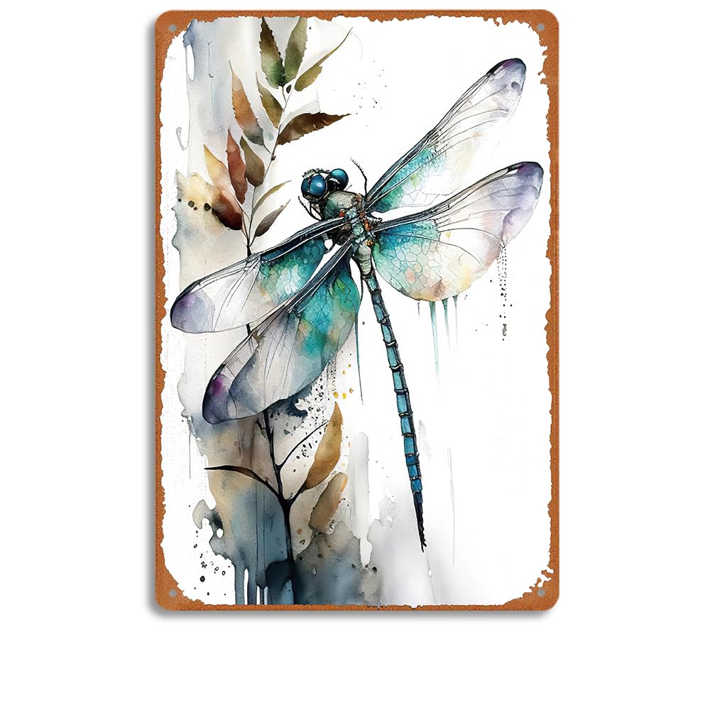 Targa In Metallo Vintage Libellula 20x30 Cm | Cartello Decorativo Da Parete | Arredo Da Giardino E Interni Stile Naturale