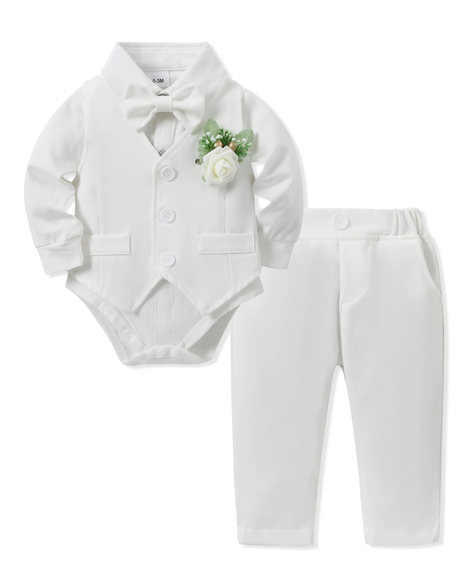 ZOEREA Baby Jungen Gentleman Anzug 0-18 Monate, Kleinkind Hochzeit Taufe Festliche Langarm Strampler Hemd + Fliege + Weste + Korsage + Hosenträge