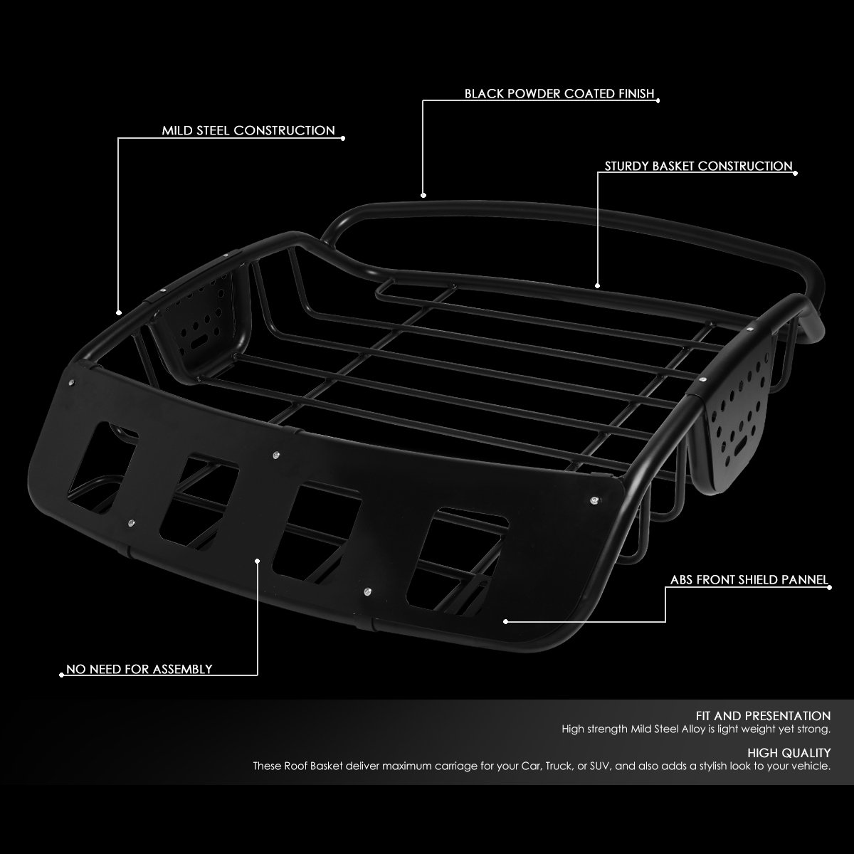 DNA MOTORING PT-ZTL-8059 Universal Adjustable Roof Cargo Basket Luggage Carrier,Black