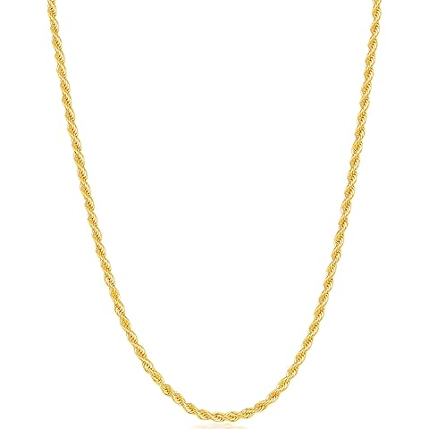 Fiusem 18K Gold Plated Rope Chain for Men, 18K Gold Plated Chain Necklace, Stainless Steel Necklace for Men and Women
