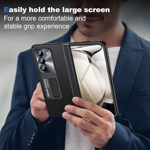 Miniatura 7 de Funda para Samsung Galaxy Z-Fold-5: Funda de cuero genuino con protección completa de bisagra y soporte y protector de pantalla para Samsung Z Fold