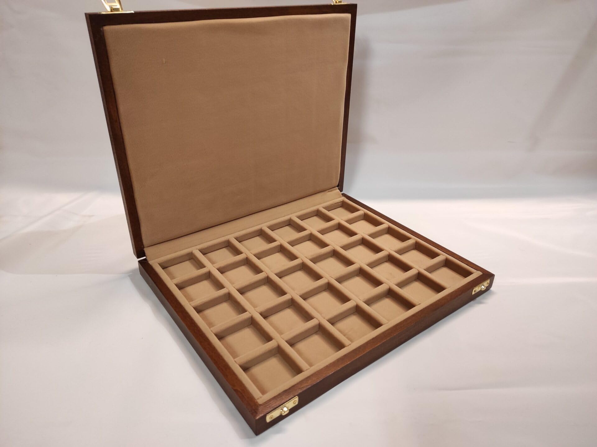 Caja para Monedas y medallas de Madera 30 Compartimentos 40x40 mm con Terciopelo a Elegir, Artesanal, numismática, coleccionista