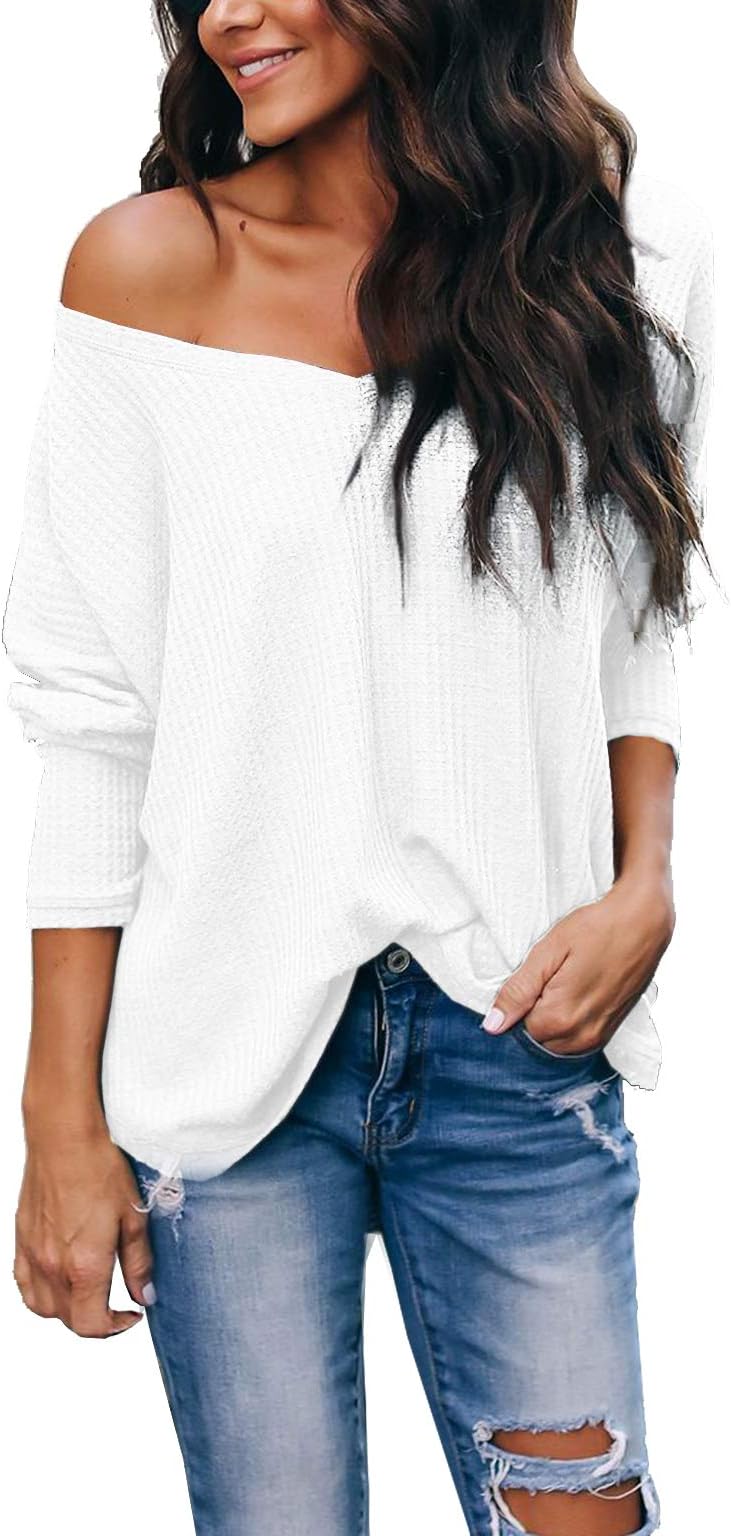 Albe RitaWomen's Casual V-Neck Batwing Sleeve Pullover Tops