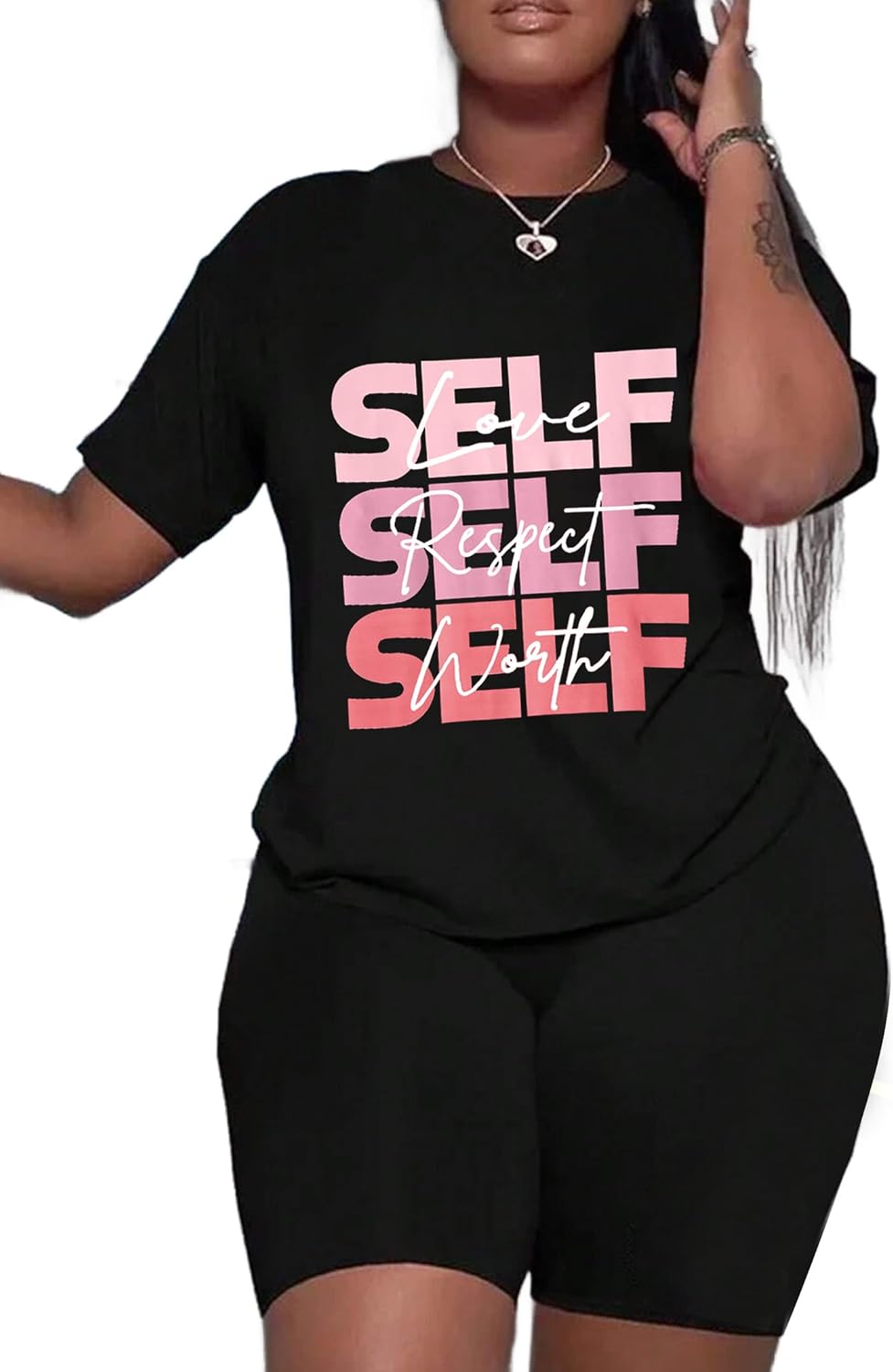 Hilinker Womens 2 Piece Outfits Short Sleeve Top and Shorts Set Summer Workout Casual Tracksuit - Image 3