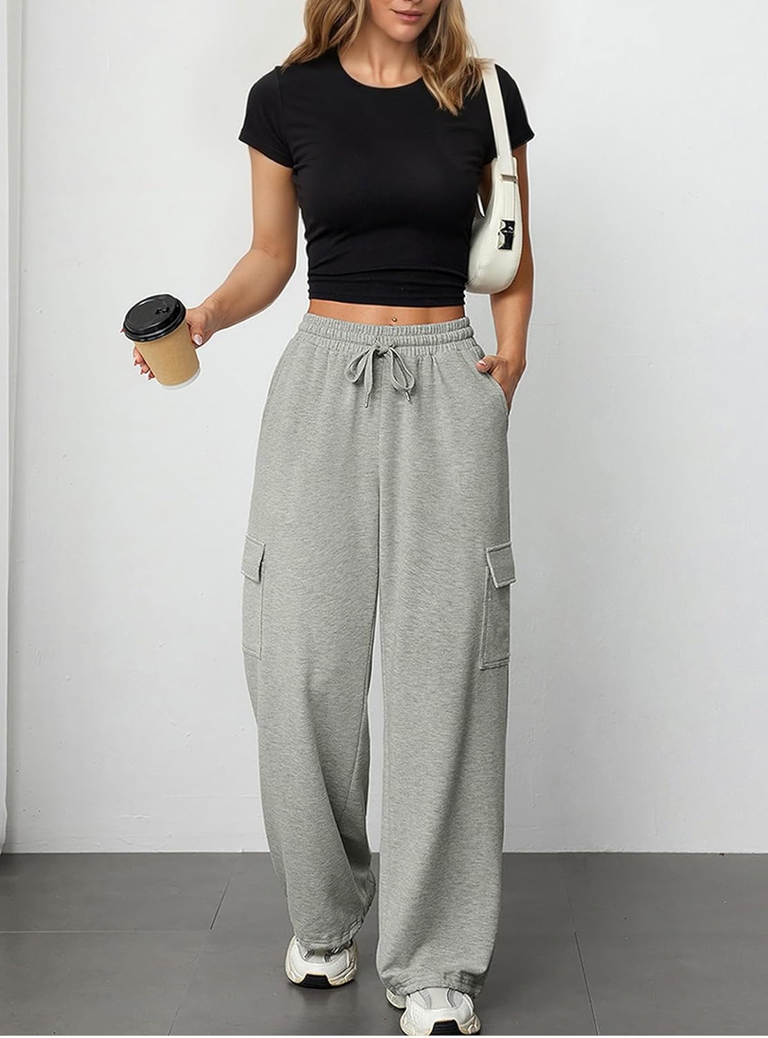 Aleumdr Wide Leg Sweatpants for Women Cargo Pants High Waisted Sweat Pants Baggy Joggers Casual Long Pants with Pockets - Image 4