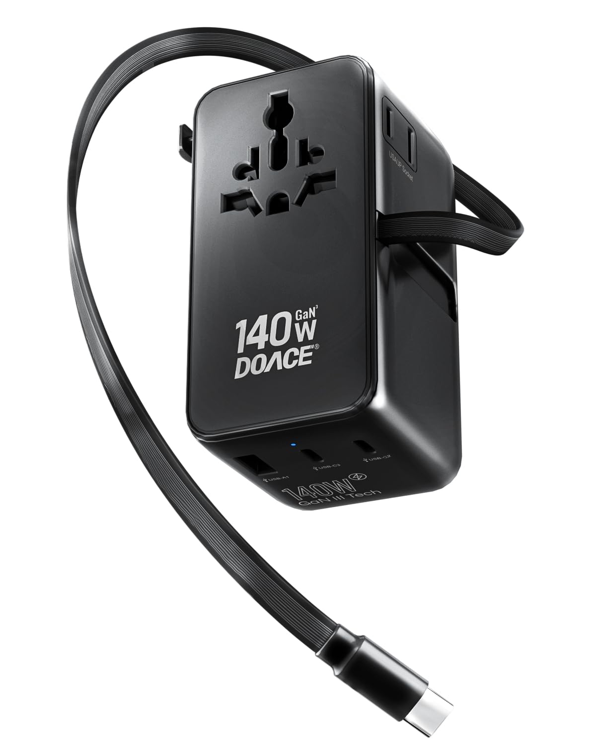 DOACE Universal Travel Adapter, 140W GaN 3.0 European Travel Plug Adapter with Built-in U…