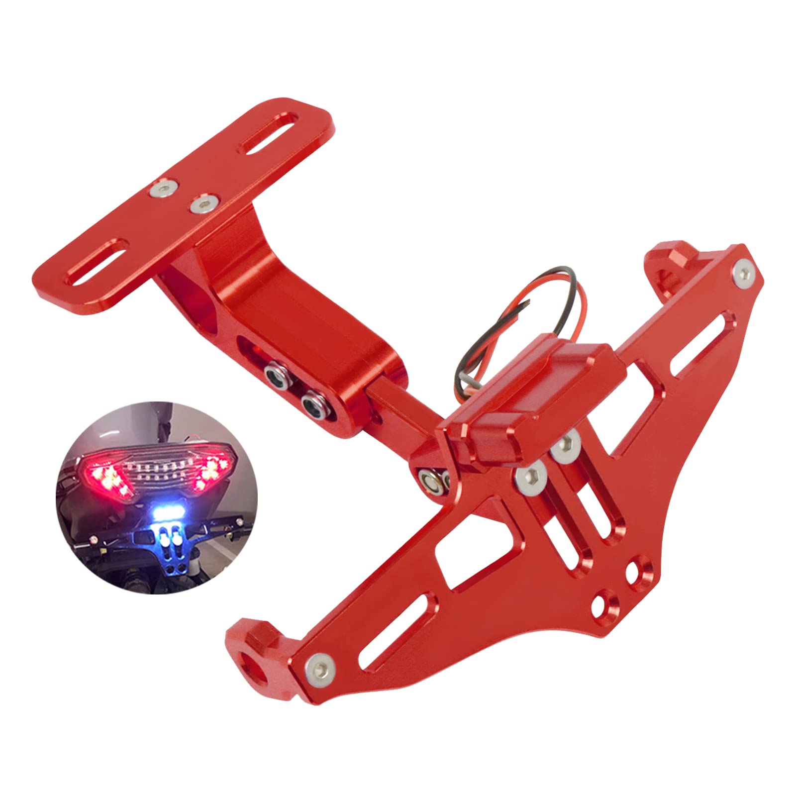 Worldmotop Motorcycle License Plate Bracket Fender Eliminator Kit Universal Replacement for Yamaha Kawasaki Honda Ducati Suzuki BMW Adjustable Light Tail Tidy Holder Mount(red)