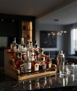 CAR-O-BAR Premium Multipurpose Rack Organizer | Wooden Serving Rack | 3-Tier Countertop Wine & Whiskey Rack Mini Bar Organizer | Multipurpose Retro Bar Shelf for Home Décor (36.0X30X23cm)
