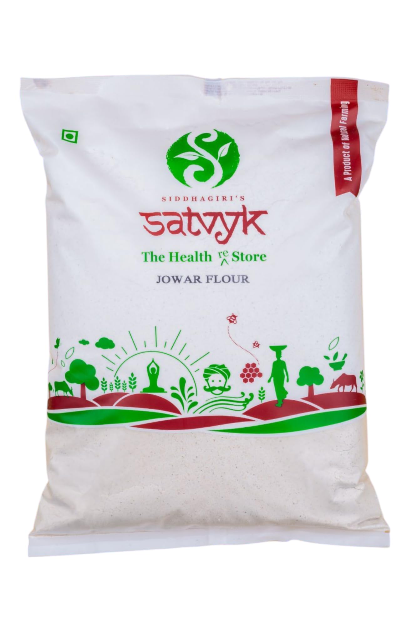 S Siddhagiri's SATVYK THE HEALTH re STORE - Desi Jowar Flour - (1kg) - Stoneground | Sorghum Millet Flour | Gluten-Free Jowari Atta | Fresh Sorghum Flour | Fiber-Rich - Protein-Rich Jowar Atta