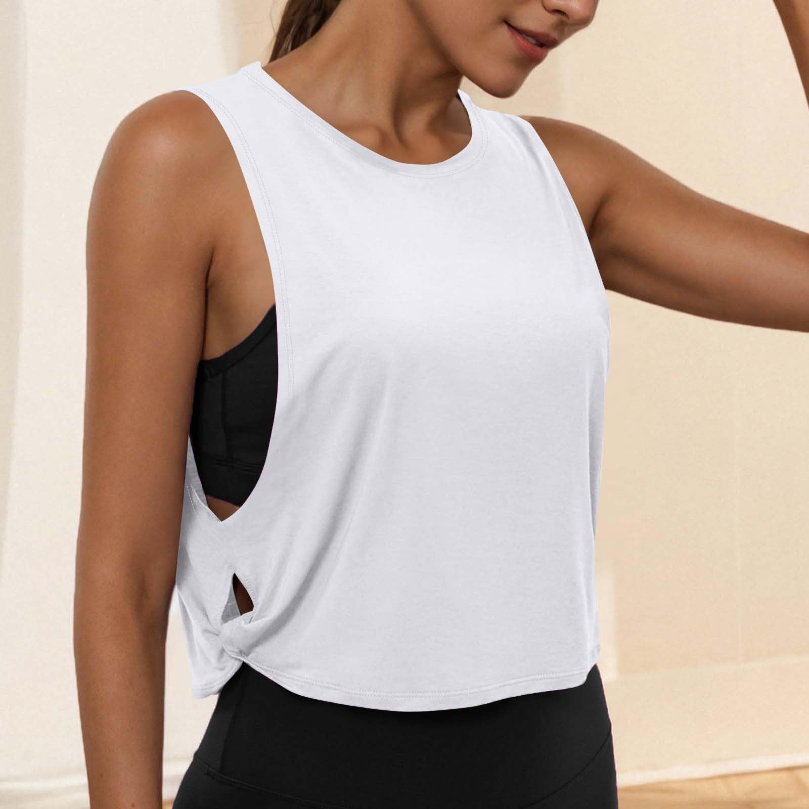 Women's Sleeveless Workout Vest Tops - Solid Tank Top with Side Hollowed Out, Breathable Round Neck Fitness Shirts - 3