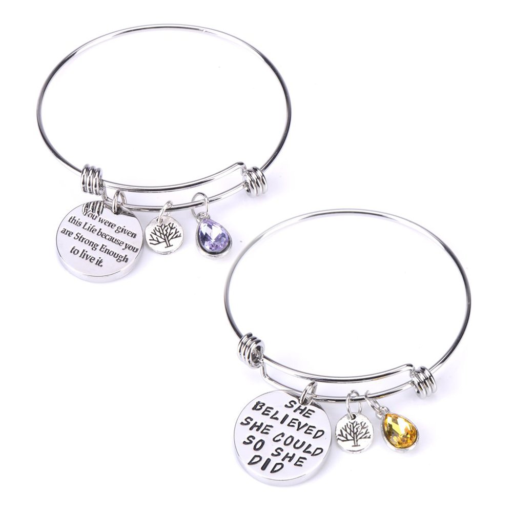 YYCEN Inspirational Expandable Wire Bracelet Stainless Steel, Charm Bangle Bracelet for Women