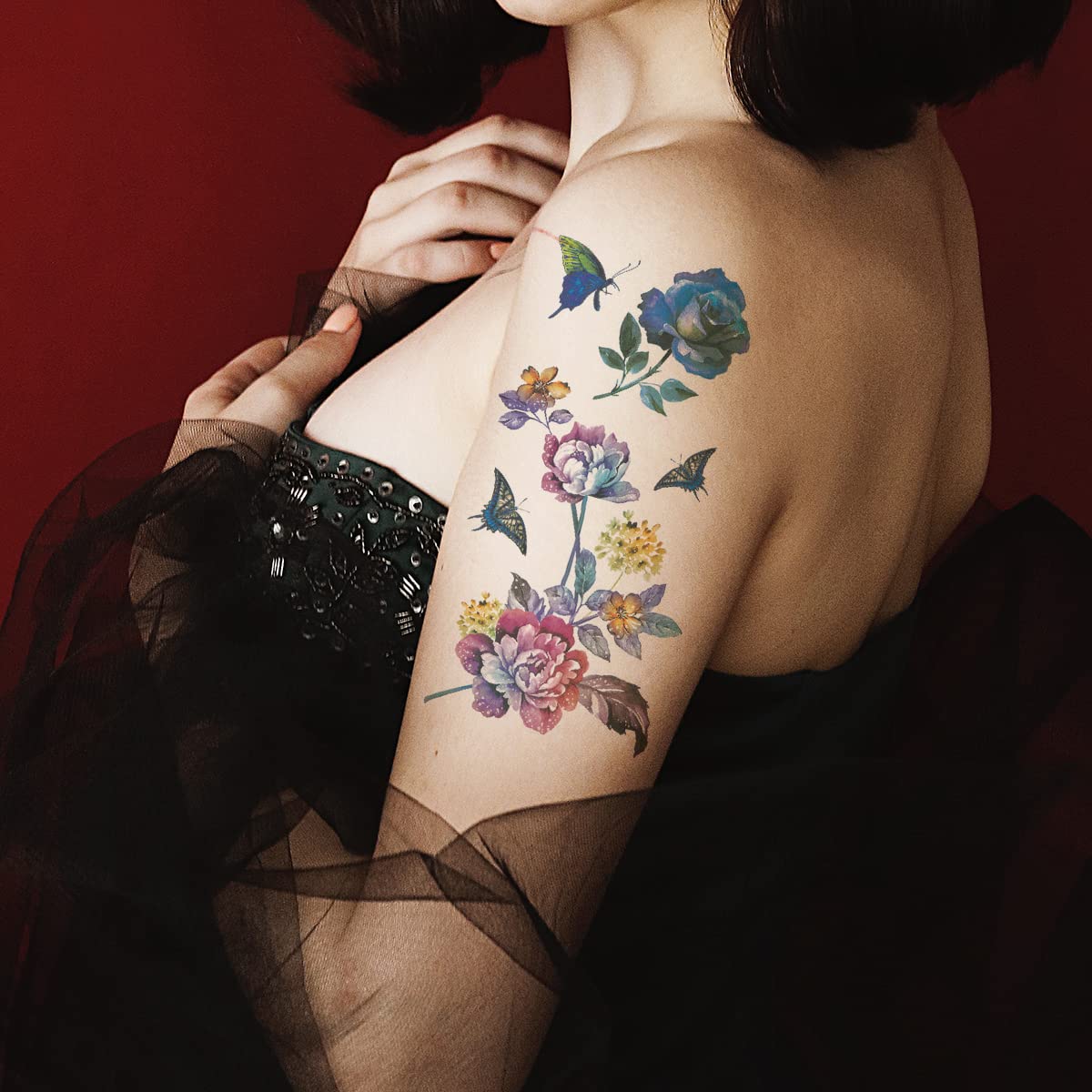 Amazon.com : Oottati 10 Sheets Arm Flower Temporary Tattoos - Pink Purple  Blue Rose Butterfly For Men and Women : Beauty & Personal Care