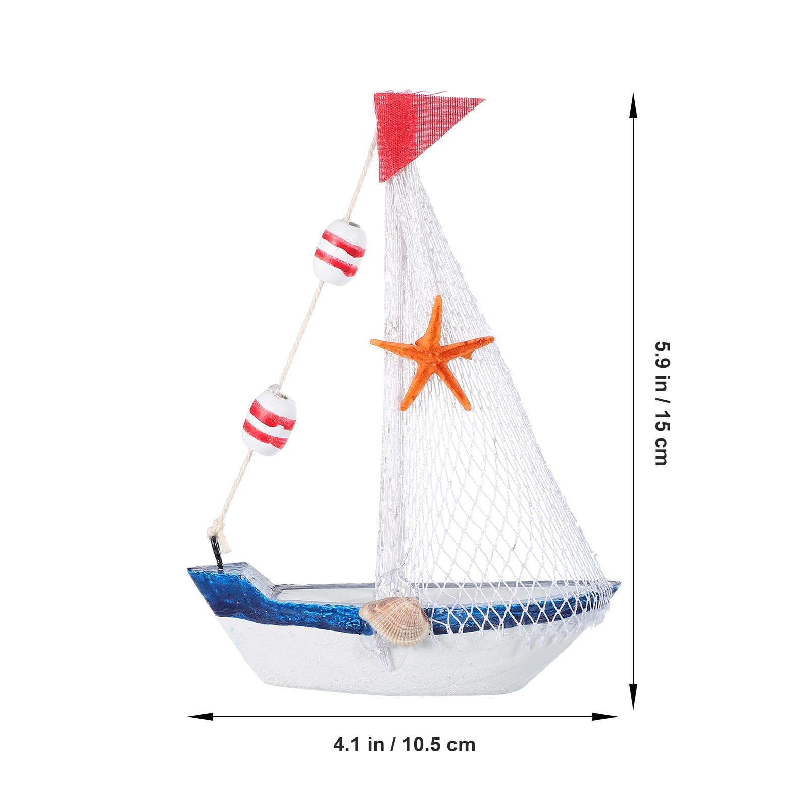 NUOBESTY 4Pcs Mini Sailboat Models Wooden Sailing Boat Models Wood Miniature Nautical Sailing Boats with Flag Net Floating Tube for Table Photo Prop Beach Ocean Theme Party Decor