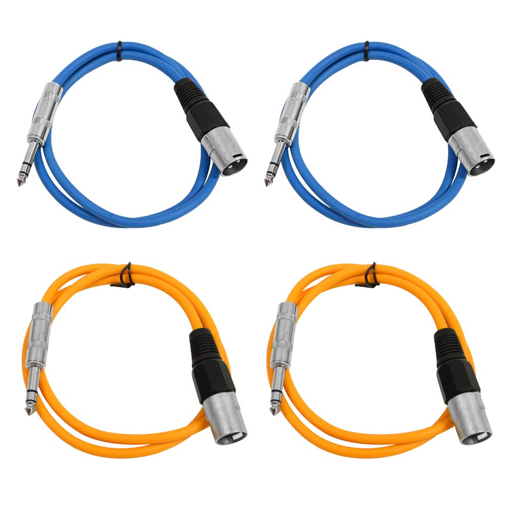 Seismic Audio - SATRXL-M3-4 Pack of 3 Foot 1/4 Inch TRS to XLR Male Patch Cables - Balanced - 3 Foot Patch Cord - Blue and Orange
