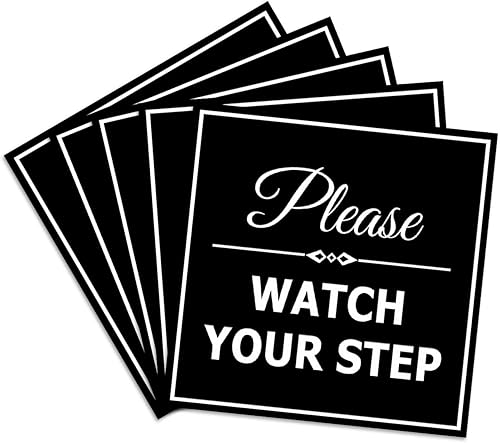 Miniatura 1 de Signs ByLITA Cuadrado Classy Please Watch Your Step Letrero  Señal de seguridad con fácil instalación (negro)  Pequeño paquete de 5