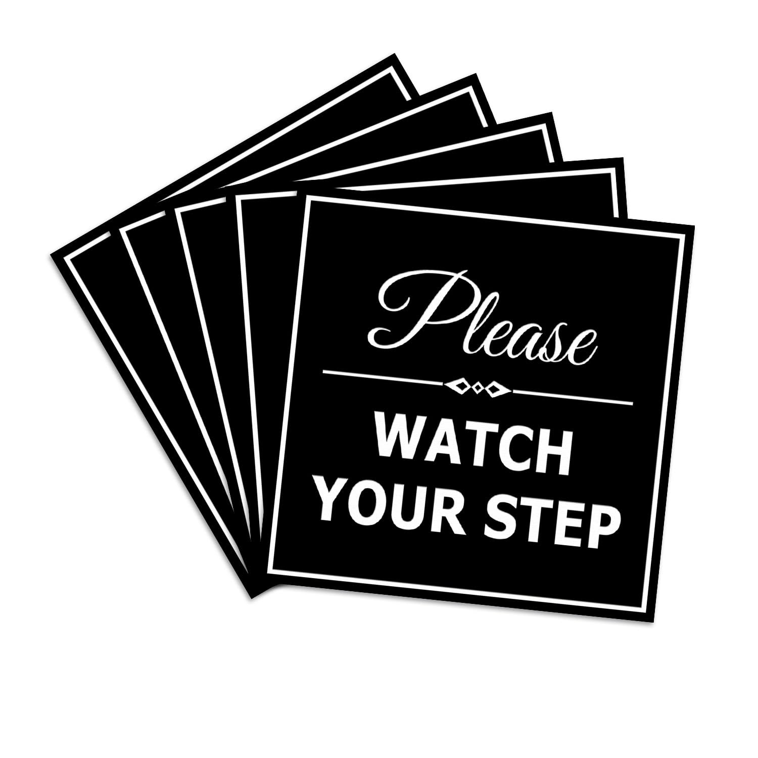 Signs ByLITA Square Classy Please Watch Your Step Sign | Safety Sign with Easy Installation (Black) - Small 5 Pack