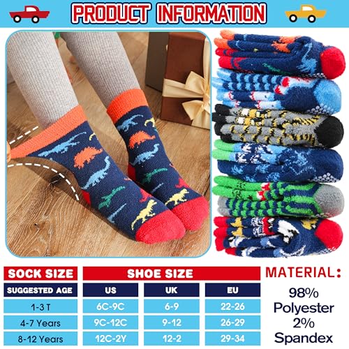 Kids Boys Toddlers Fuzzy Slipper Socks with Grips Non Slip Warm Fluffy Winter Thick Fun Cozy Hospital Socks 6 Pairs4