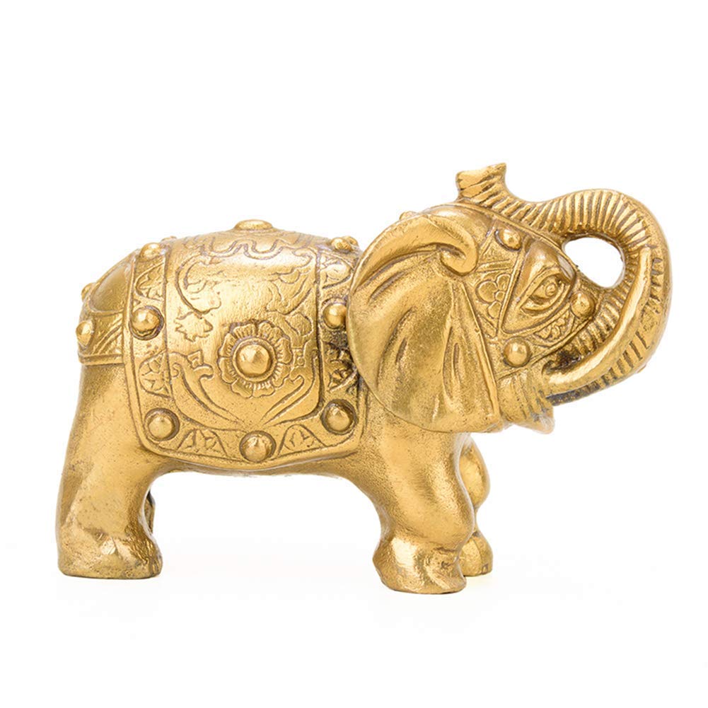 Statue éléphant Feng Shui en résine dorée de 3.7 pouces pour décoration de maison