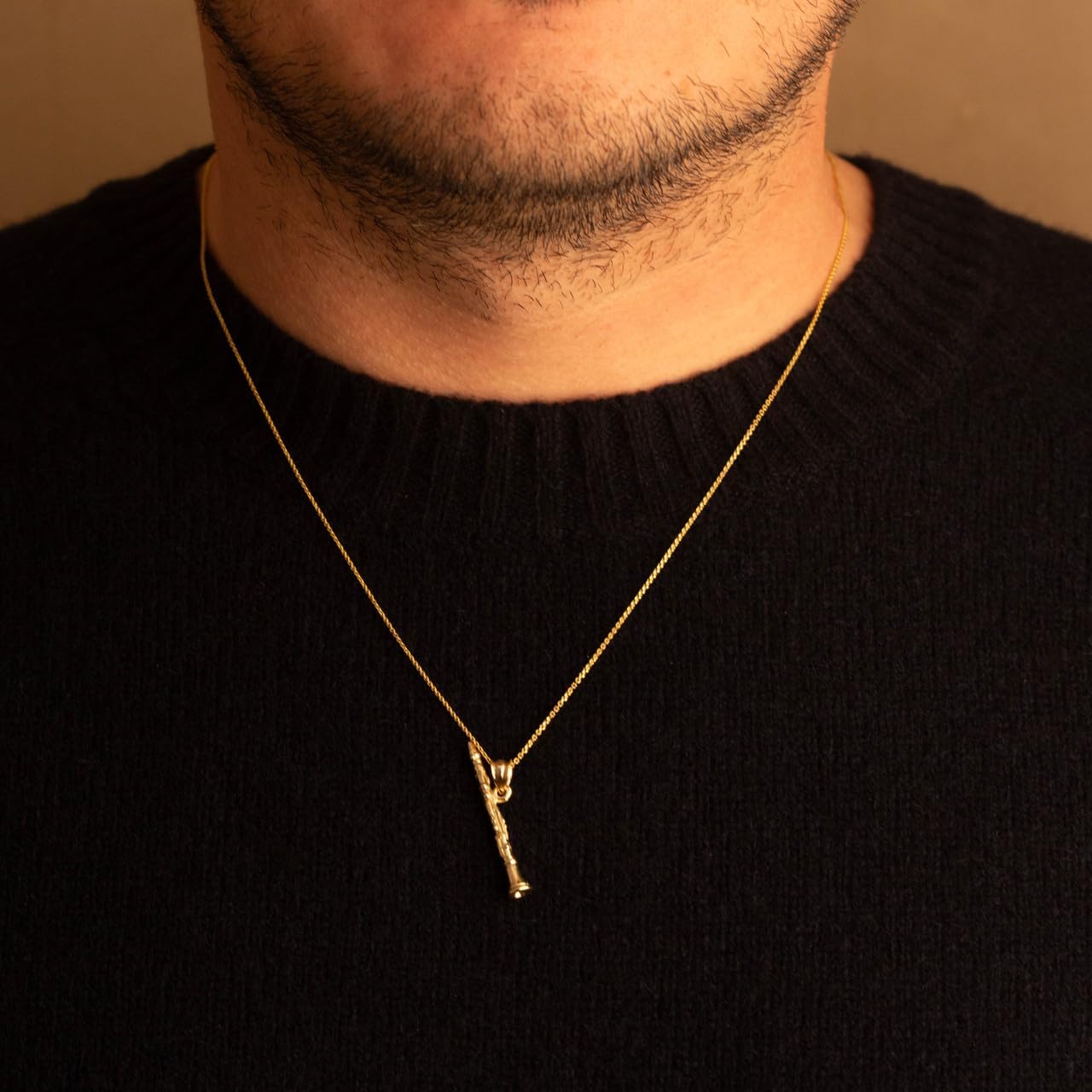 Gold Three Dimensional Clarinet Woodwind Music Charm Pendant Necklace | 10K or 14K Yellow, Rose, or White Gold | Choice of Pendant Only or Chain Length