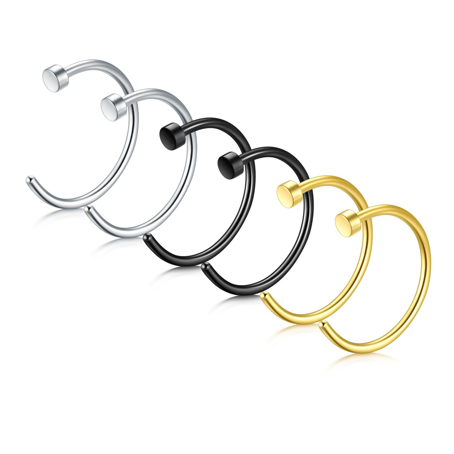 Briana Williams Fake Nariz Anillos Hoop-20G 18G 16G Nariz Aro Anillo 6mm/8mm/10mm/12mm Nariz Piercing Labio Septum Anillo Arete Faux Joyería Piercing del Cuerpo 6 Piezas — view 5