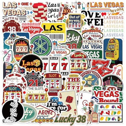 Image of 50Pcs Las Vegas Stickers, Cute Nevada Las Vegas City Waterproof Vinyl Laptops Decorative Decals, WLJIAO Kids Girls Water Bottles Luggage Journal Phone Guitar Party Gift Graffiti Sticker Pack
