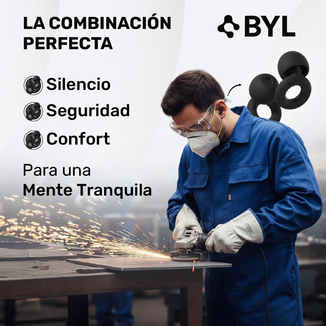BYL® - SUPER PACK tapones para oidos anti ruido para dormir - tapones para dormir 28dB - auriculares para dormir tallas XS/S/M/L - tapones oidos cancelacion de ruido - ear plugs - earplugs CE (NEGRO)