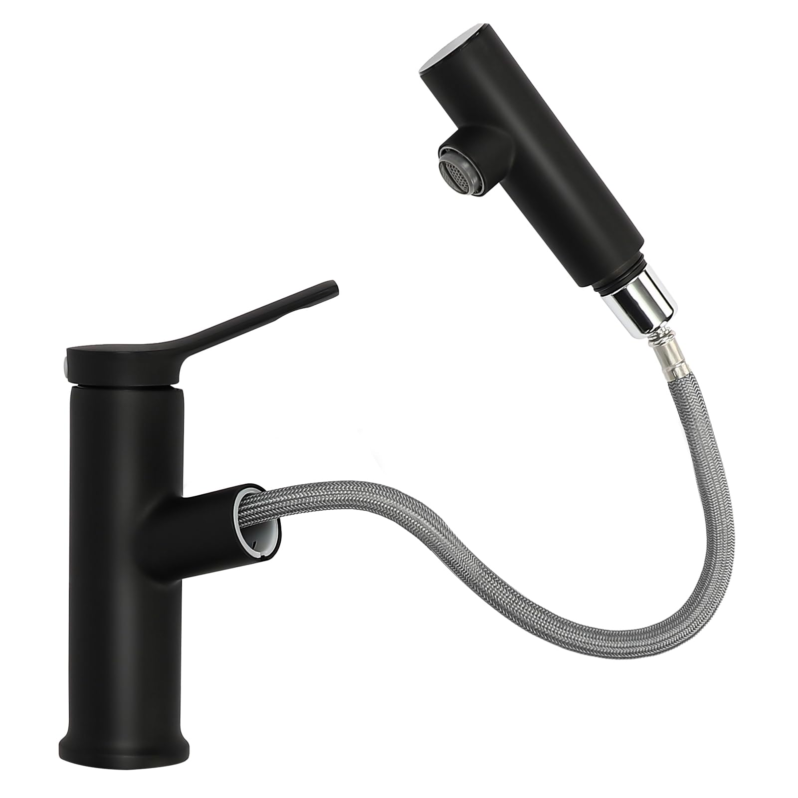 Grifo extensible con indicador de temperatura LED de latón, cartucho cerámico G1/2, monomando para agua fría y caliente, antigoteo para baño, lavabo, cocina, hotel, oficina (negro)