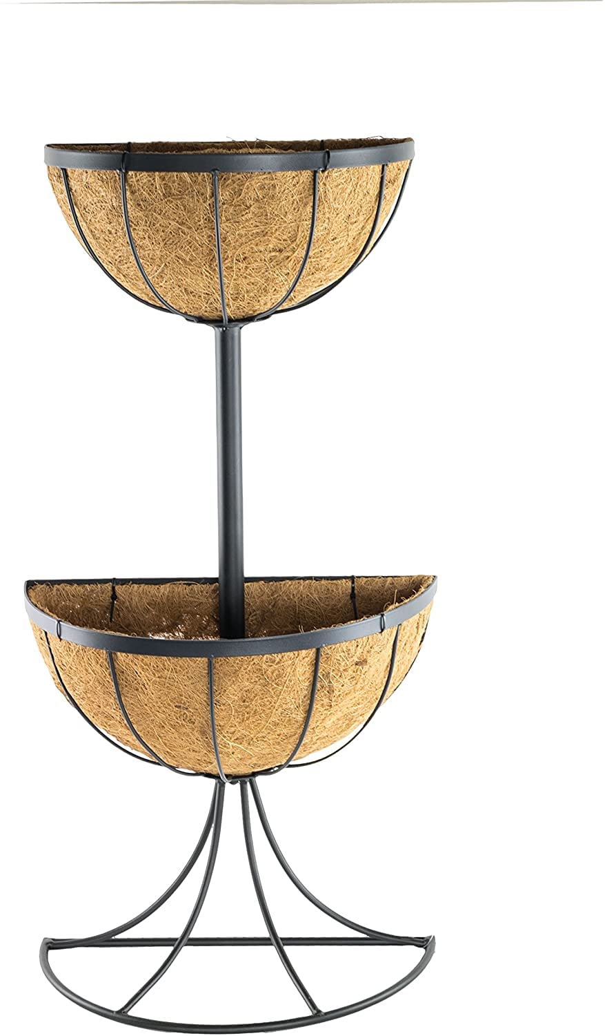 Siam Express Tiered Fountain Coco Liner Raised Metal Steel Freestanding Planter Natural Outdoor Plant Garden Decor Basket Flowers Plants Displays(Archer Two Tier Wall Fountain MT2TWF), Brown/Black