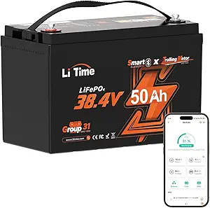 LiTime 36V 50Ah Trolling Motor Bluetooth Low-Temp Protection LiFePO4 Battery Buit in 50A BMS, Deep Cycle Group31 Lithium Iron Phosphate Battery Perfect for Trolling Motors, Marine, Boat, Home Energy