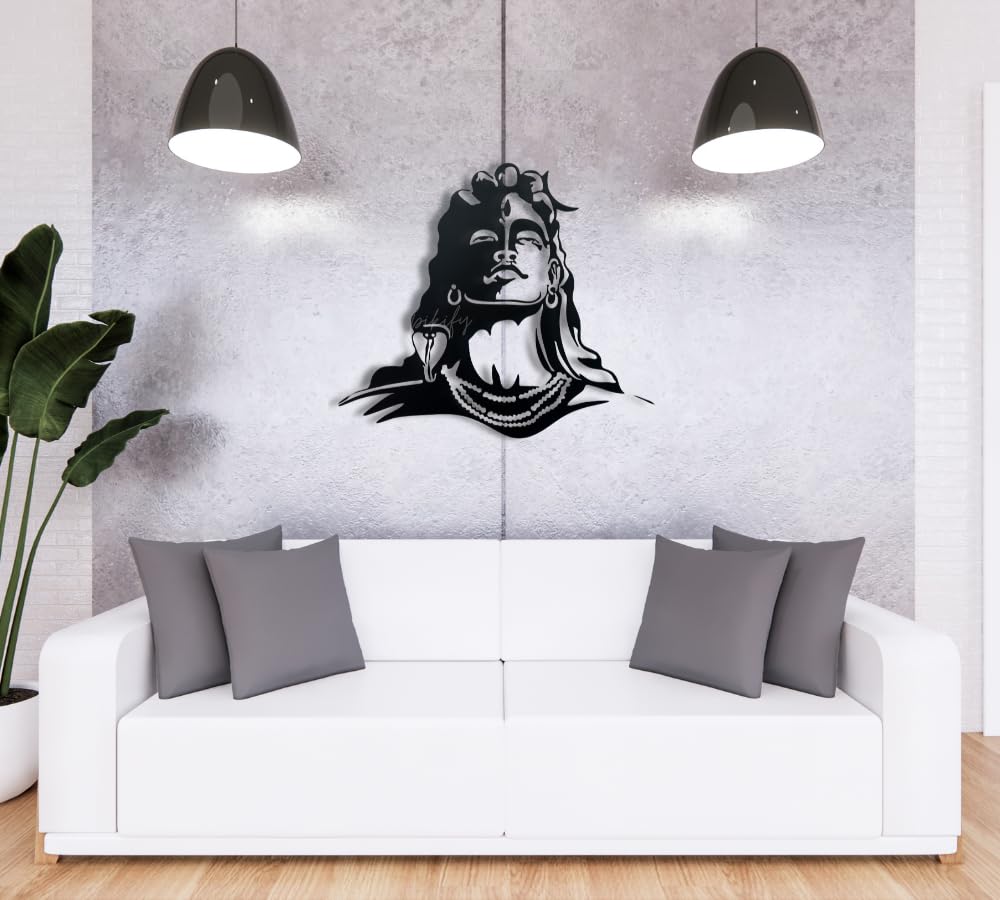 Pikify Iron Floating Metal Wall Art for Living Room | Antique Contemporary Frame | 3D Effect (Adiyogi Shiva, Large) 1
