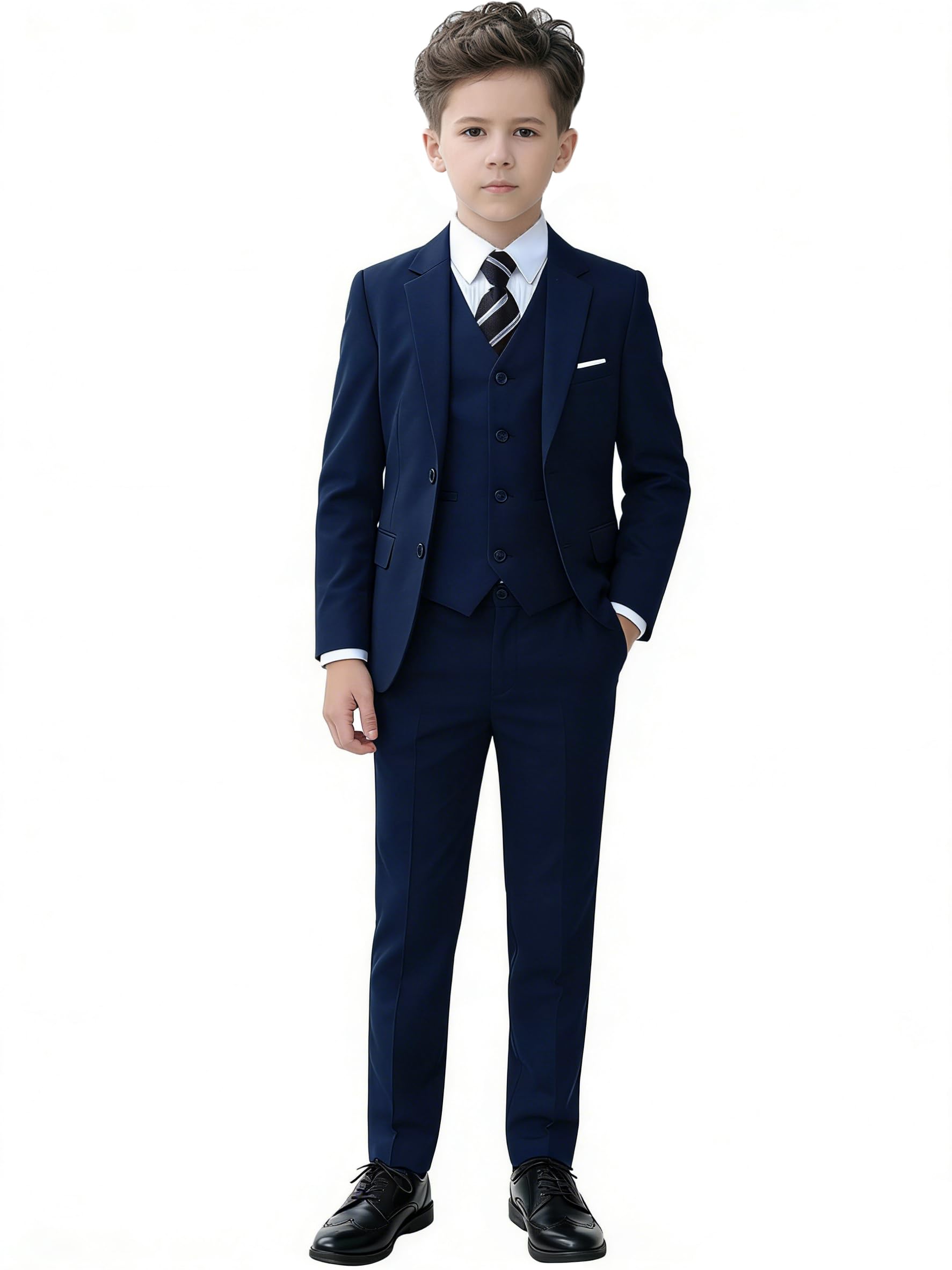 Boys Suit for Kids Tuxedo Wedding Ring Bearer Outfit, 5 Piece Boy Slim Fit Formal Suits with Adjustable Waist