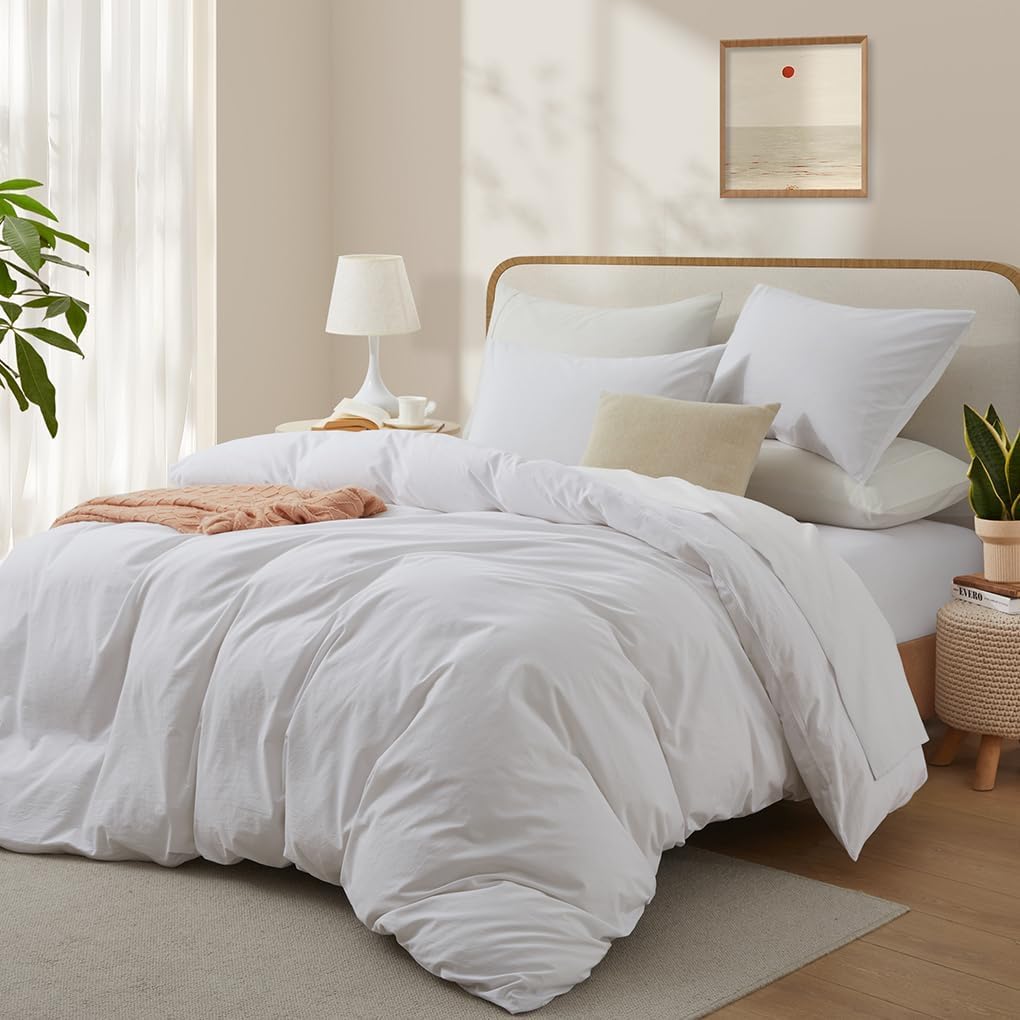 Boqingzhu Biancheria da letto in cotone 200 x 200 cm, colore bianco, tinta unita, estetica, letto matrimoniale, morbido cotone rinforzato, copripiumino 200 x 200 cm e 2 federe 80 x 80 cm, con chiusura