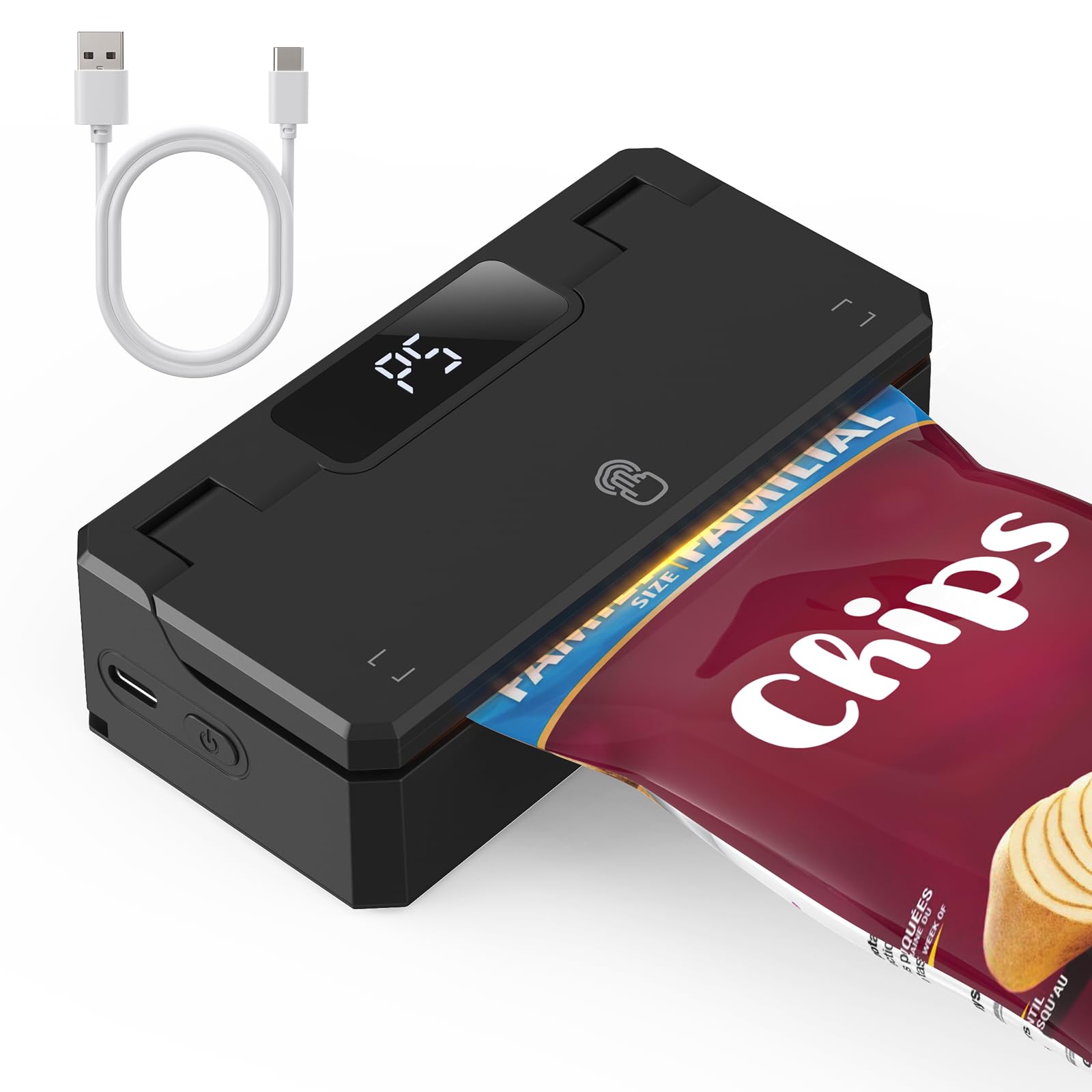 Mini Bag Sealer and Cutter, Handheld Bag Sealer Heat Seal with 5 Seal Time Modes & 3.8" Heating Strip - Rechargeable Chip Bag Sealer - Bag Resealer for Chip Bags, Snack Bags, Plastic Bags - Black