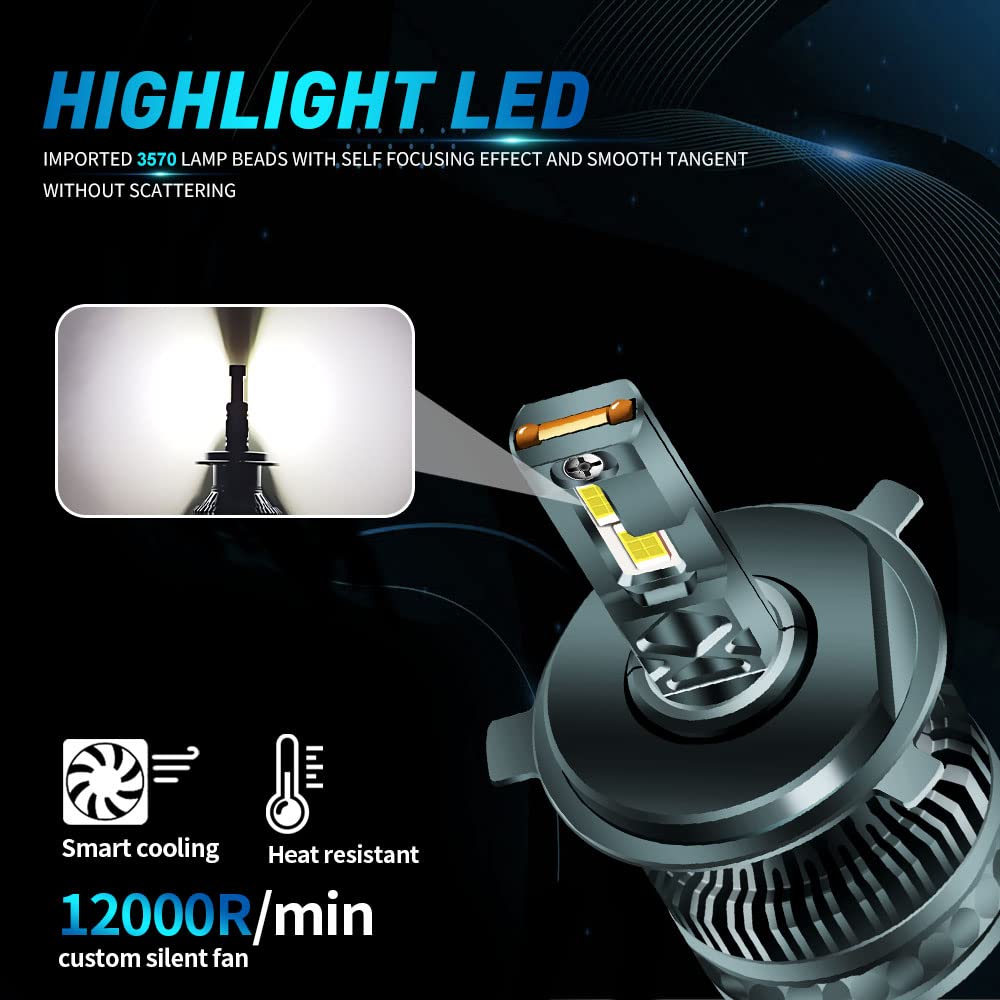 Lampadina LED H4 6000K Bianco, Alta Potenza Estremamente Luminosa 3570SMD 130W 27000LM H4 CANBUS LED Kit Conversione Lampadina Faro per Fascio Alto/Anabbagliante 12V (2 Pezzi)