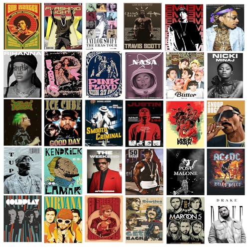 Image of Wallgasm Music Poster Set - Pack of 30, 10x15cm 300GSM Posters | Poster Set For Room, Wall Art for Bedroom, Gym, Office - Musician Posters - Music Wall Collage Kit