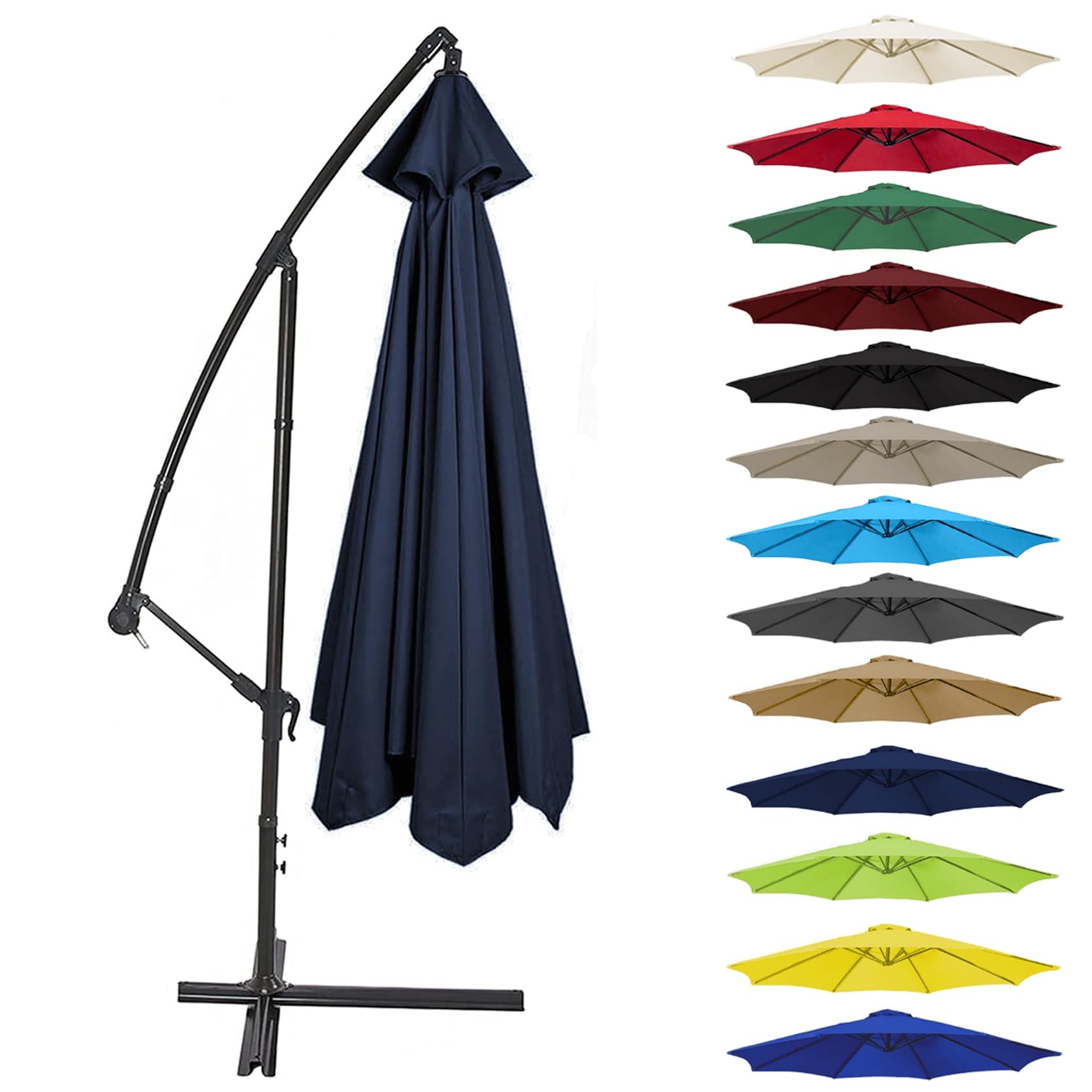 Canopy Cover 200CM 2.7M 300CM (6 Arms/8 Arms) Umbrella Replacement Cloth Cantilever Parasol Top Fabric Cover UV Protective(Color:Navy blue,Size:8 ribs-2.7m(8.8ft))
