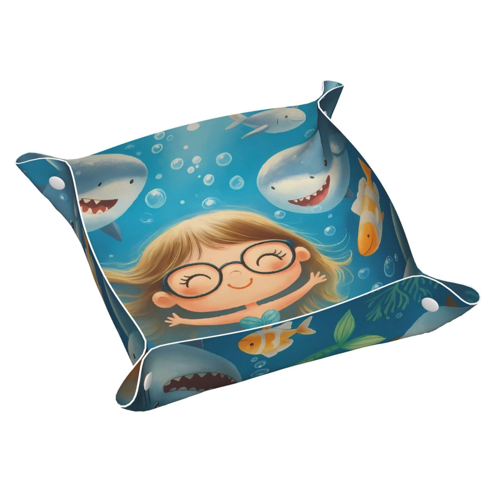 HLBSDM Cartoon Fish & Lovely Mermaid Tray Men's Leather Valet Parking Portable Entrance Trays Bedside Storage Box