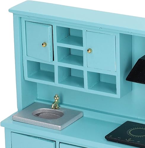 Miniatura 7 de Juguete de cocina de casa de muñecas, juego de muebles de cocina en miniatura realista de madera, juguete educativo para casa de muñecas en