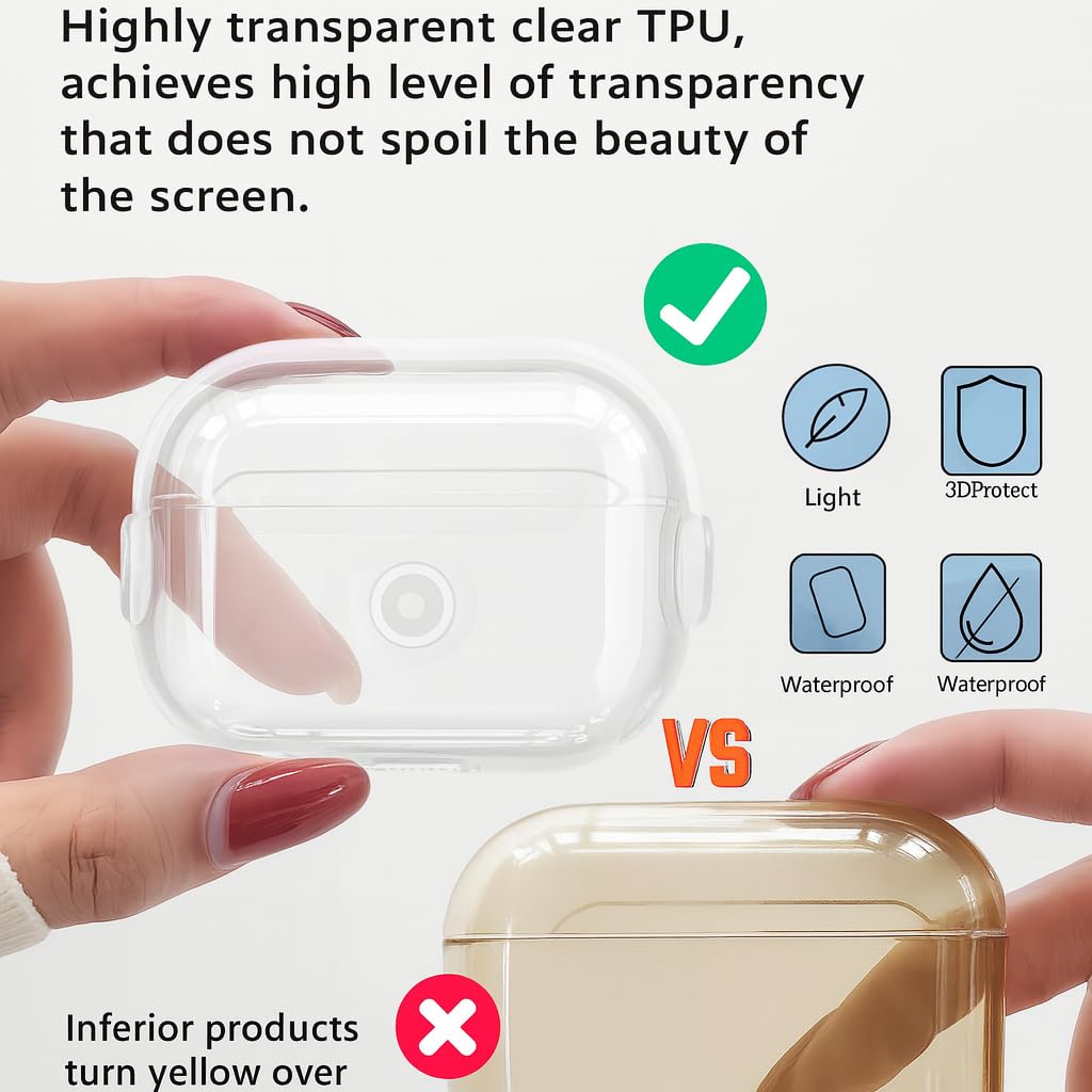 Hybrid Clear Case Cover for Apple Airpods Pro 3 (2025), Anti-Yellowing, Safety Lock, Phone Stand (Transparent Black with Lock) — Amazon image 5