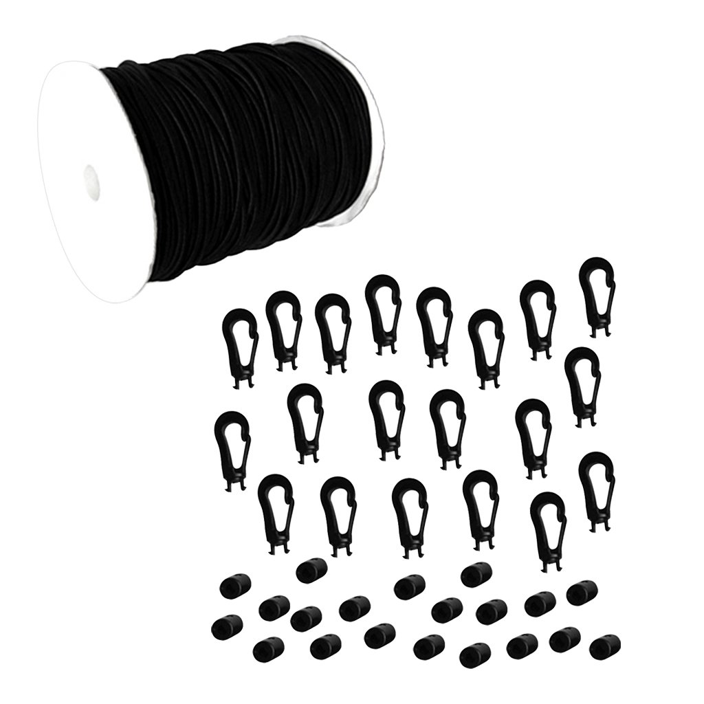 Shock Cords & Bungees 5mm Black Elastic Shock Cord Tie Down Roof Rack Trailer Boat w/ Bungee
