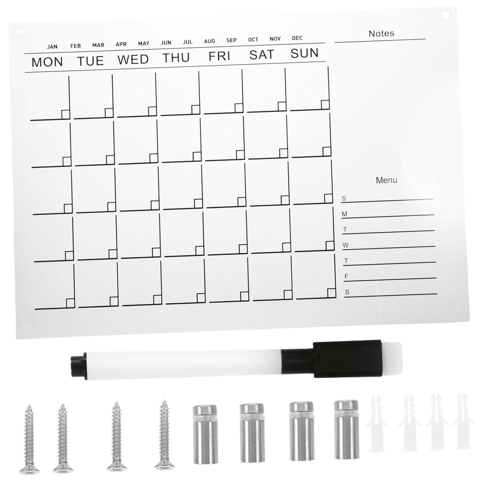 Tableau Mémo Calendrier Acrylique Effaçable à Sec 1 Set