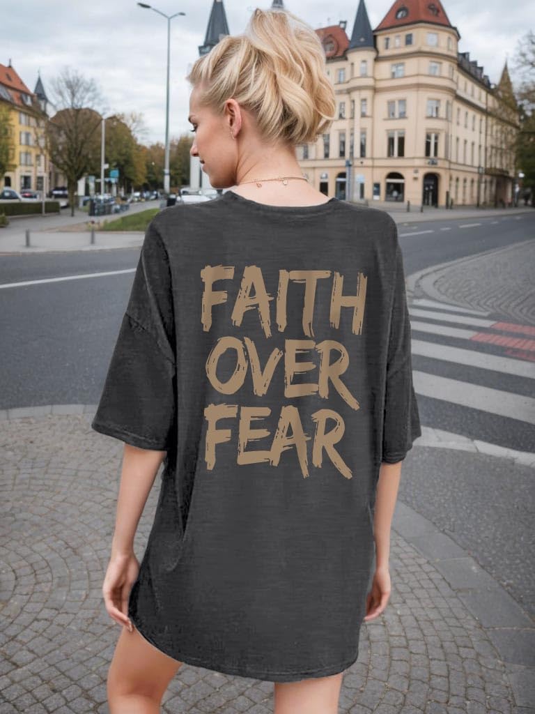 Christian Shirts for Women Faith Graphic Oversized T Shirt Jesus God Bible Religious Sayings Tee Tops - Image 3
